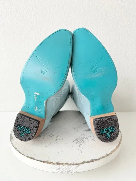 Lane LEXINGTON Cowboy Boots Powder Blue Western Cowgirl Mid Calf Tall Size 8 - Picture 9 of 11